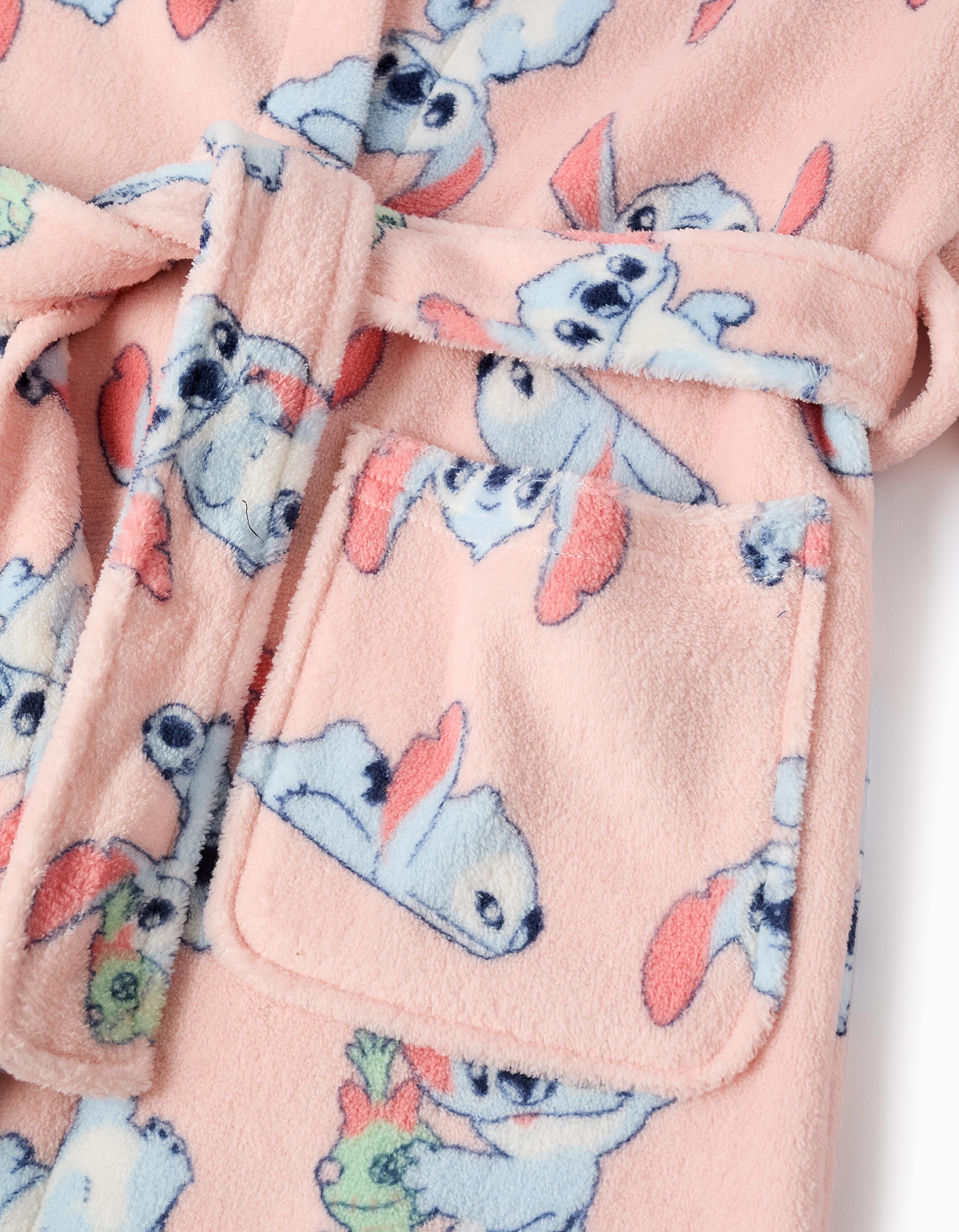 Coral fleece dressing gown with Stitch motif for girls, pink