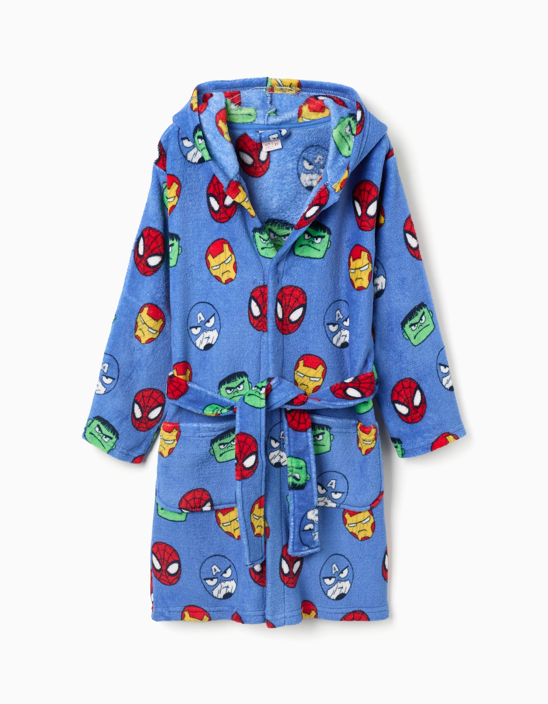 Albornoz de polar coral con motivo Avengers para niño, azul