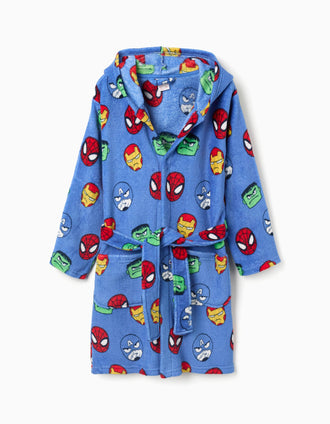 Coral fleece dressing gown with Avengers motif for boys, blue