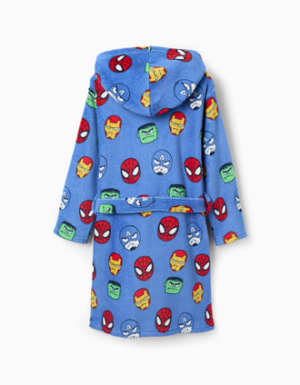 Coral fleece dressing gown with Avengers motif for boys, blue
