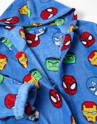 Coral fleece dressing gown with Avengers motif for boys, blue