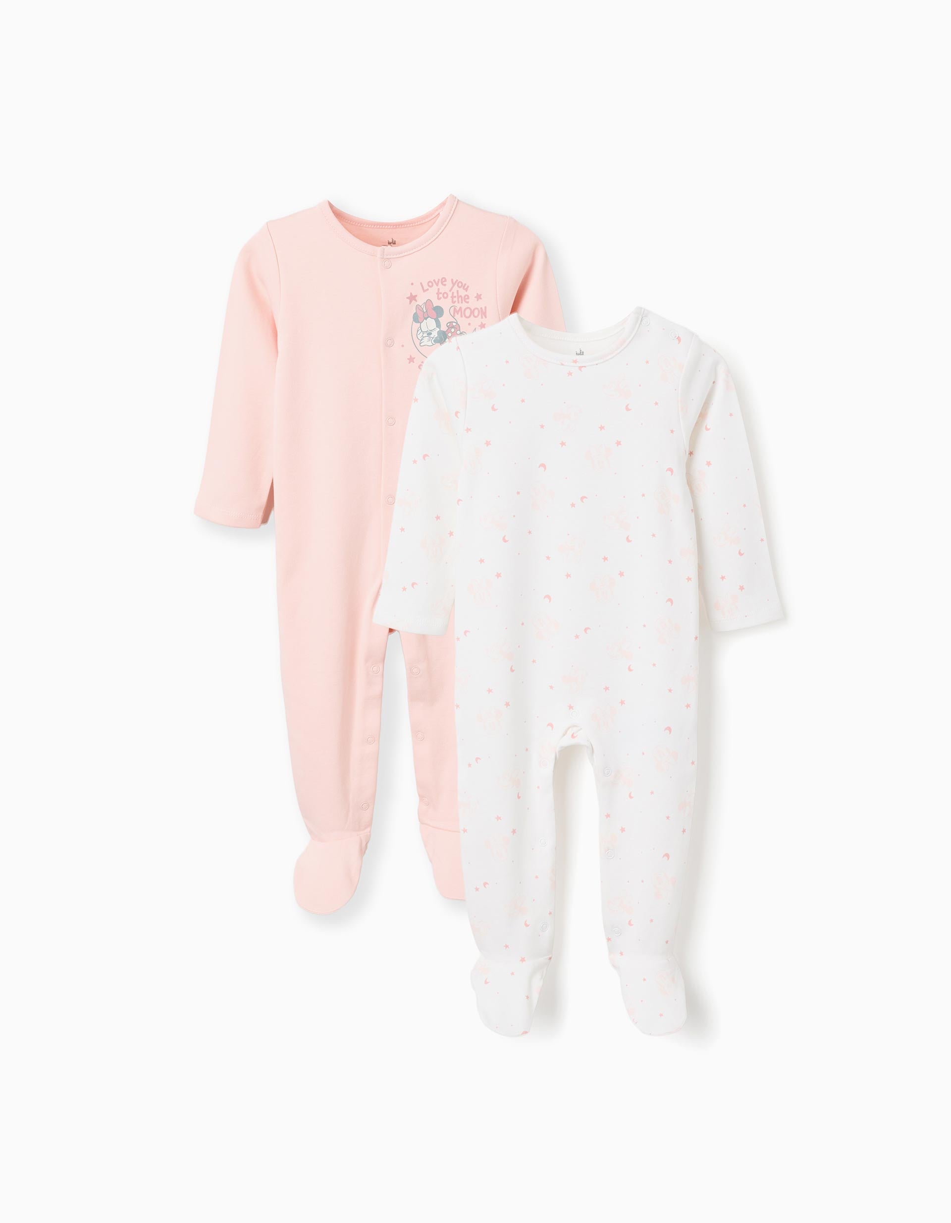 2 grenouillères avec Minnie pour nouveau-née et bébé fille, rose/blanc