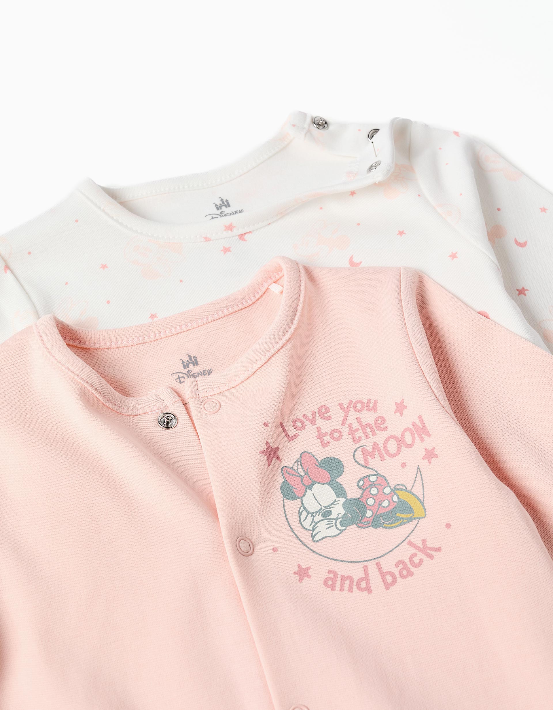2 grenouillères avec Minnie pour nouveau-née et bébé fille, rose/blanc