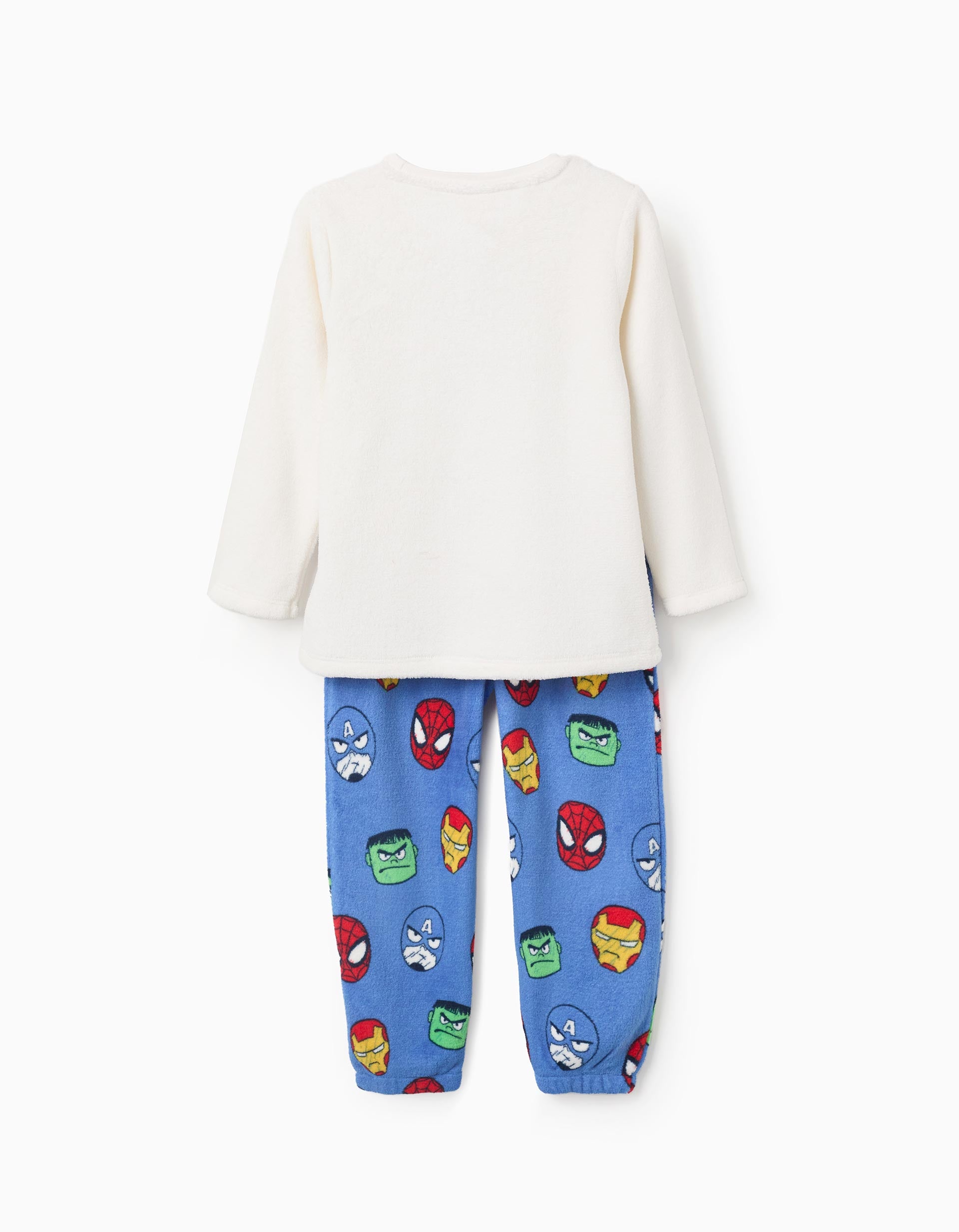 Pijama de polar coral con estampado Avengers para niño, blanco/azul