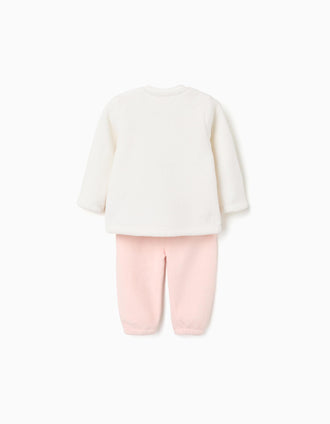 Coral fleece pyjamas with Minnie print for baby girls, white/pink