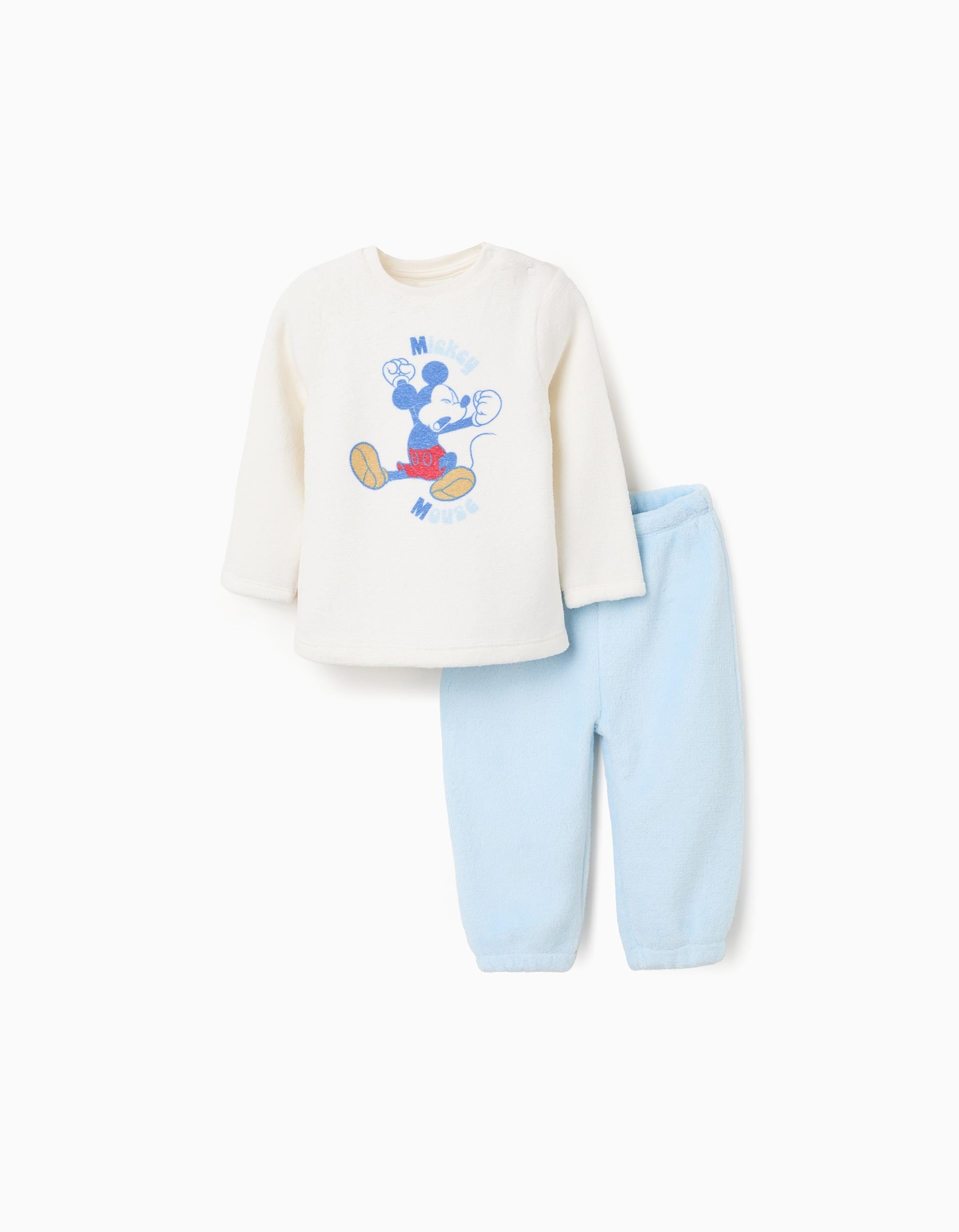 Pyjama en polaire corail avec imprimé Mickey pour bébé garçon, blanc/bleu