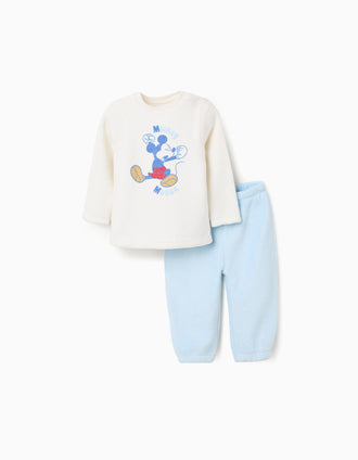 Coral fleece pyjamas with Mickey print for baby boys, white/blue