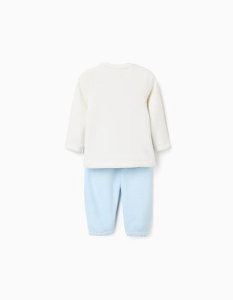 Coral fleece pyjamas with Mickey print for baby boys, white/blue