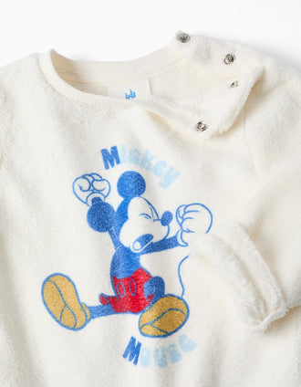 Coral fleece pyjamas with Mickey print for baby boys, white/blue