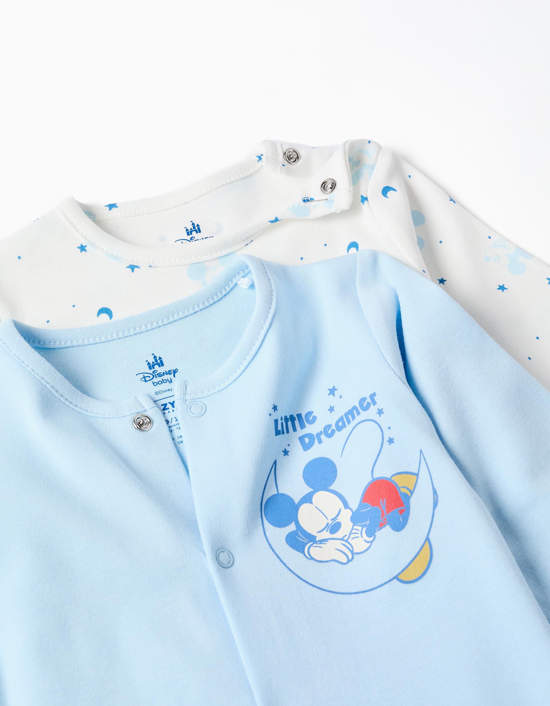 2 grenouillères avec Mickey pour nouveau-né et bébé garçon, bleu/blanc