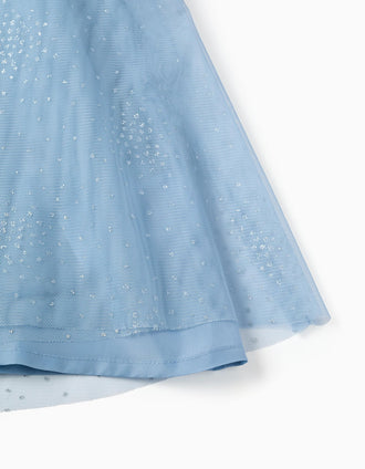 Vestido de tul sin mangas con mangas tipo capa para niña, azul