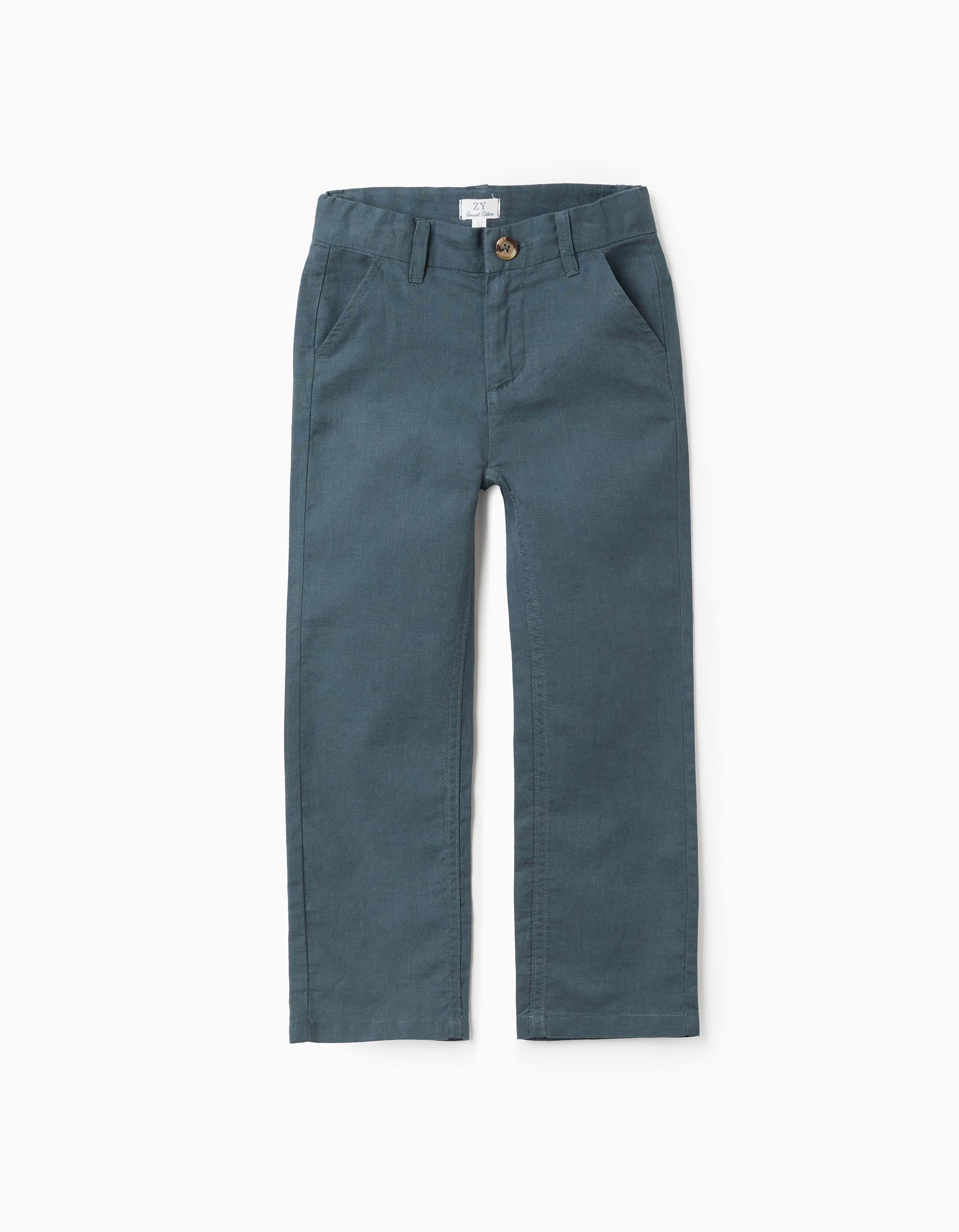 Pantalón chino recto de lino y algodón para niño, azul oscuro
