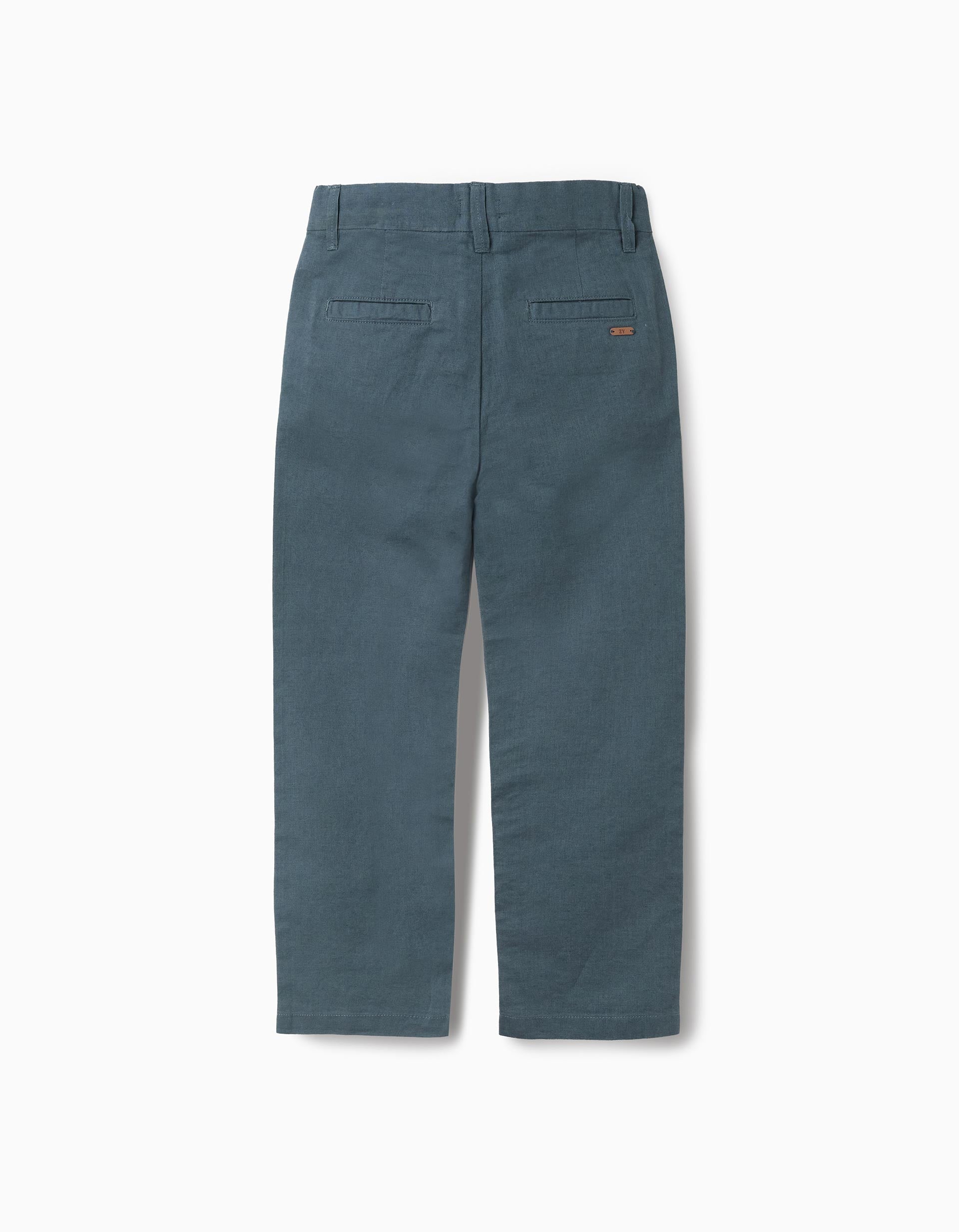 Pantalón chino recto de lino y algodón para niño, azul oscuro