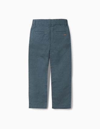 Pantalón chino recto de lino y algodón para niño, azul-grisáceo