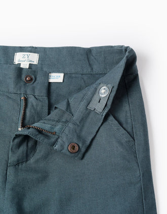Pantalón chino recto de lino y algodón para niño, azul-grisáceo