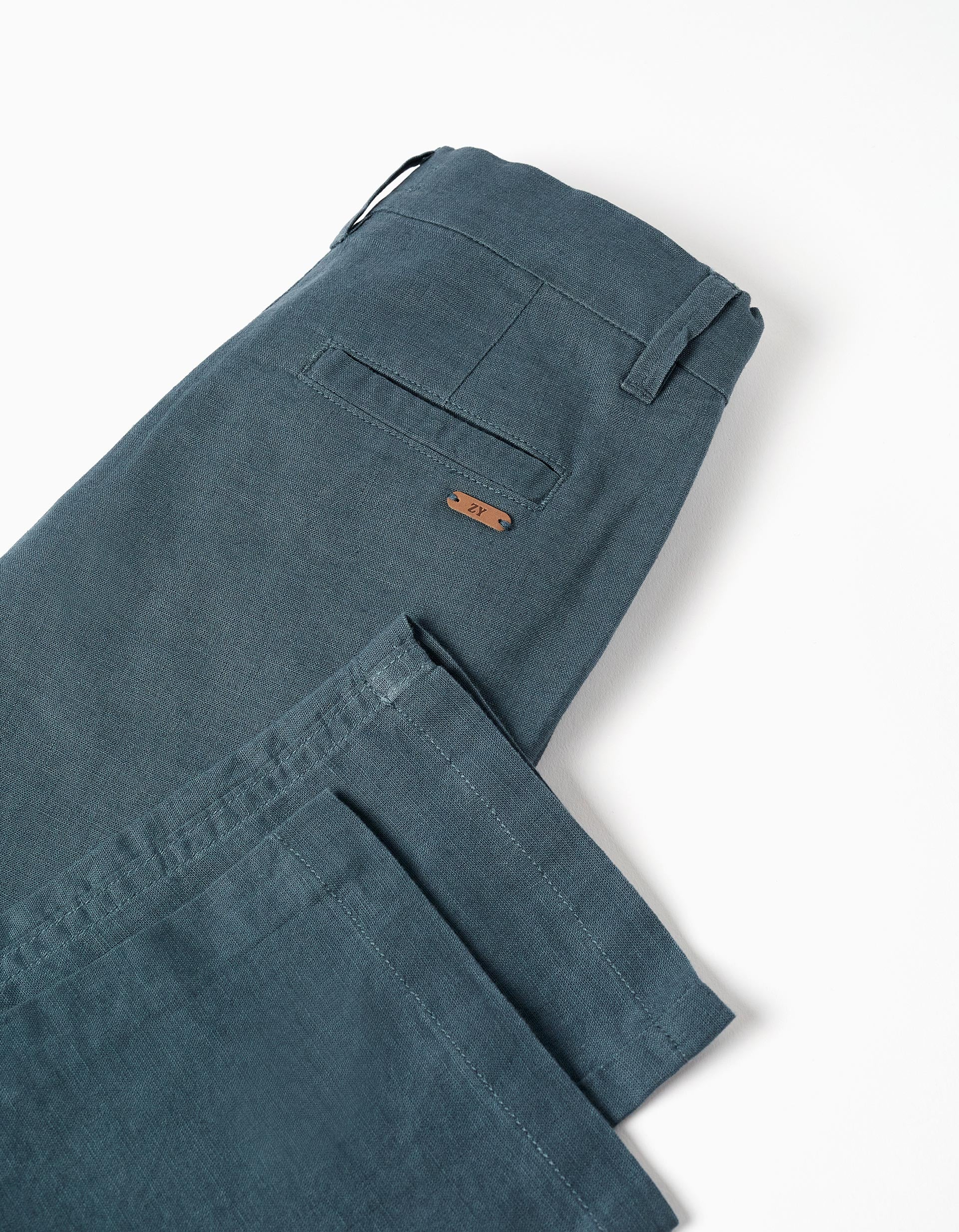Pantalón chino recto de lino y algodón para niño, azul oscuro