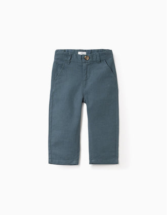Pantalón chino recto de lino y algodón para bebé niño, azul oscuro