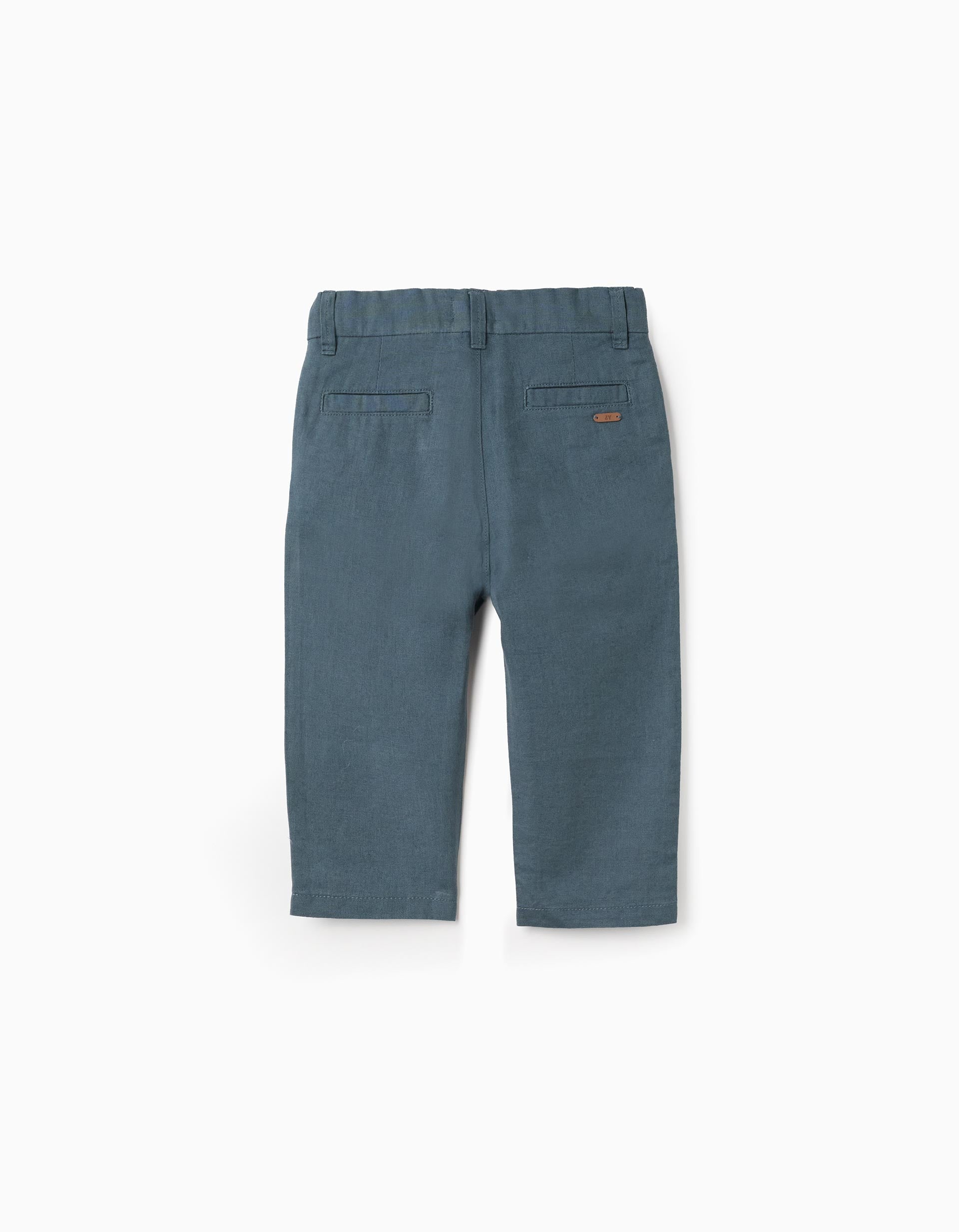 Pantalon chino à coupe droite en lin et coton pour bébé garçon, bleu foncé