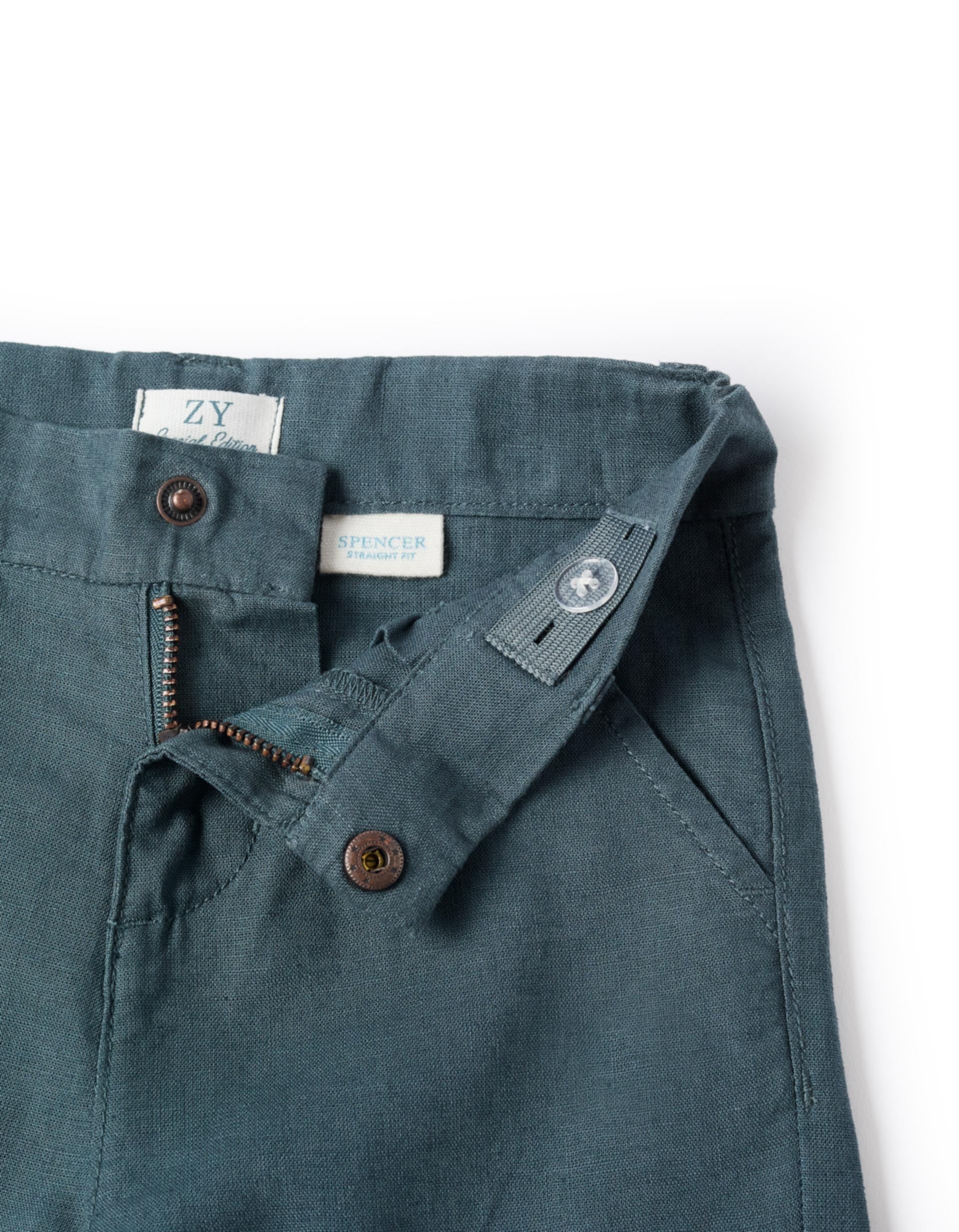 Pantalon chino à coupe droite en lin et coton pour bébé garçon, bleu foncé