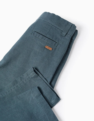 Pantalón chino recto de lino y algodón para bebé niño, azul oscuro