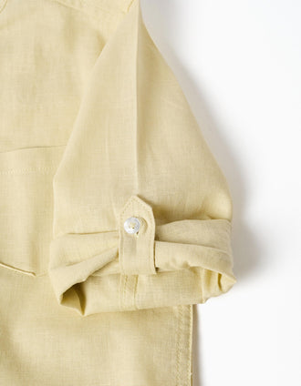 Camisa de manga comprida em linho com gola mao para menino, amarelo