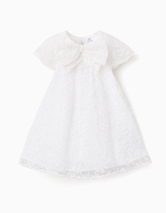 Vestido con lazo y mangas estilo capa para bebé niña, blanco