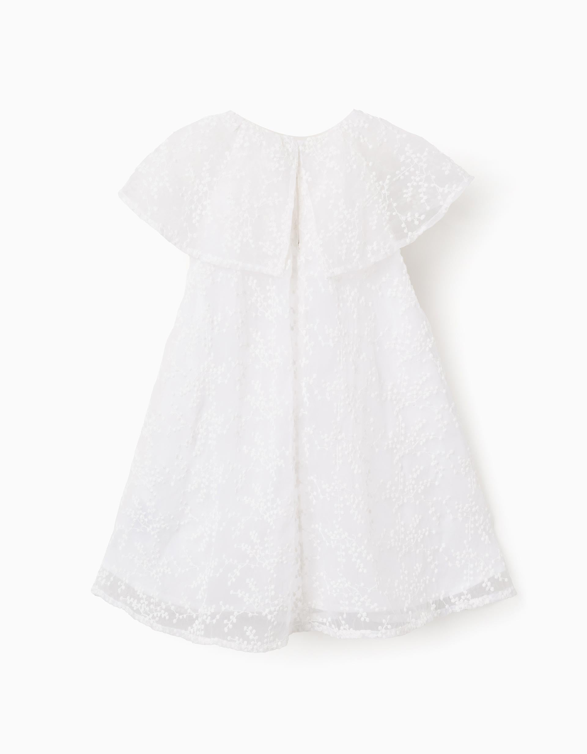 Robe avec nœud et manches cape à volants pour bébé fille, blanc