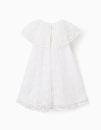 Vestido con lazo y mangas estilo capa para bebé niña, blanco