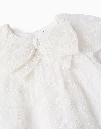 Vestido con lazo y mangas estilo capa para bebé niña, blanco