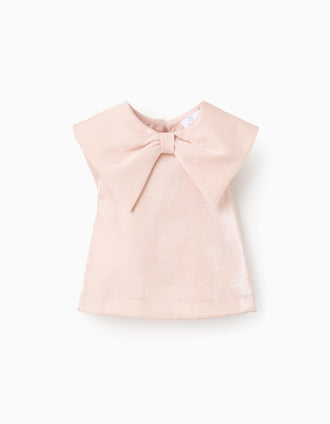 Blusa sin mangas con cuello lazo para niña, rosa claro