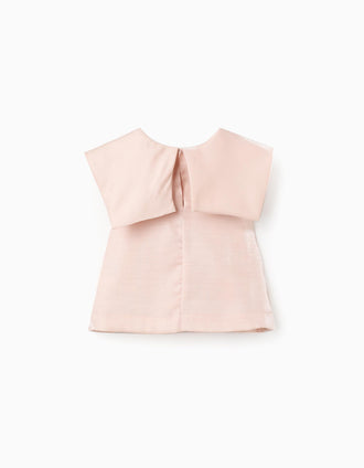 Blusa sin mangas con cuello lazo para niña, rosa claro