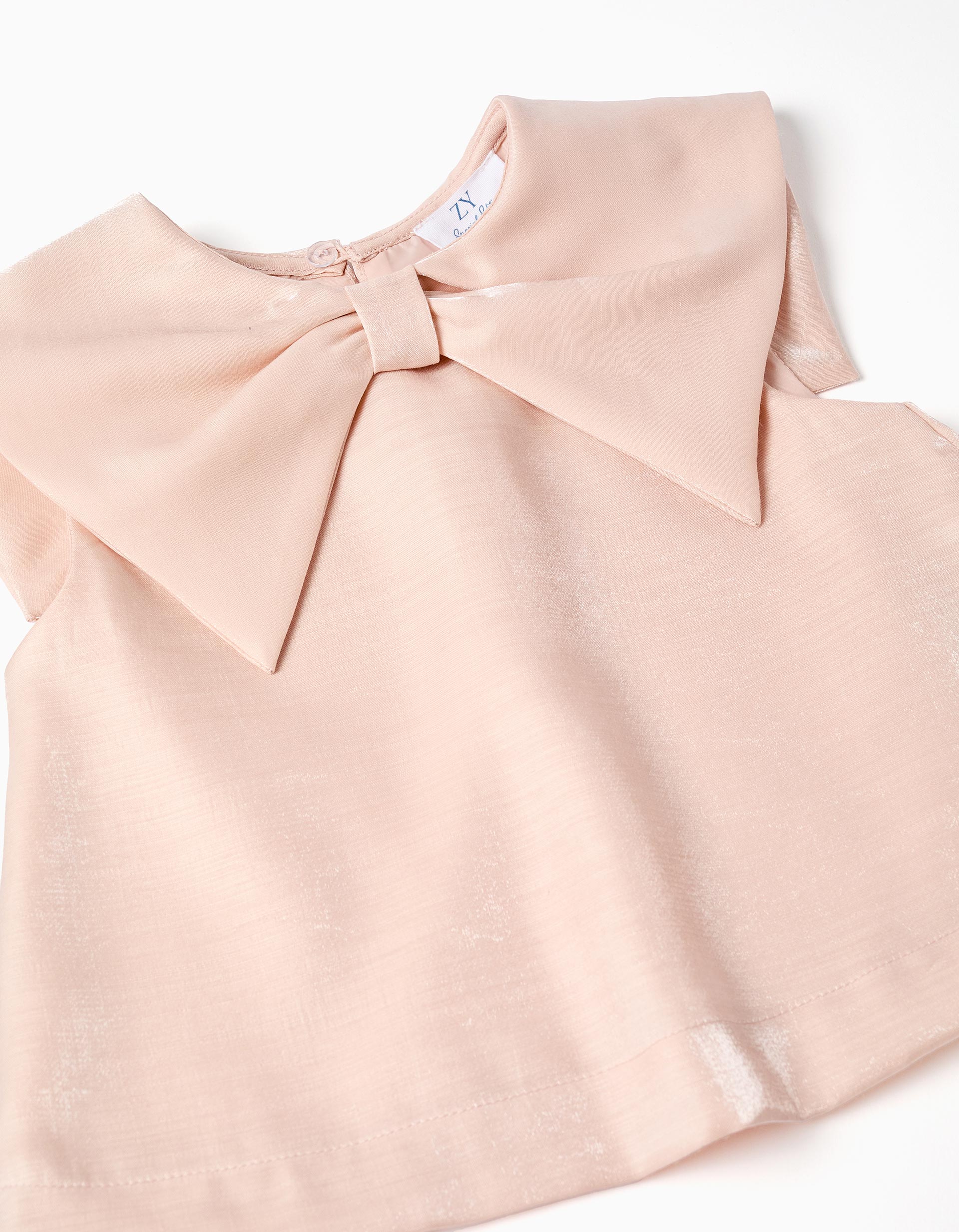 Sleeveless blouse with bow collar for girls, light pink