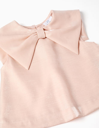 Blusa sin mangas con cuello lazo para niña, rosa claro