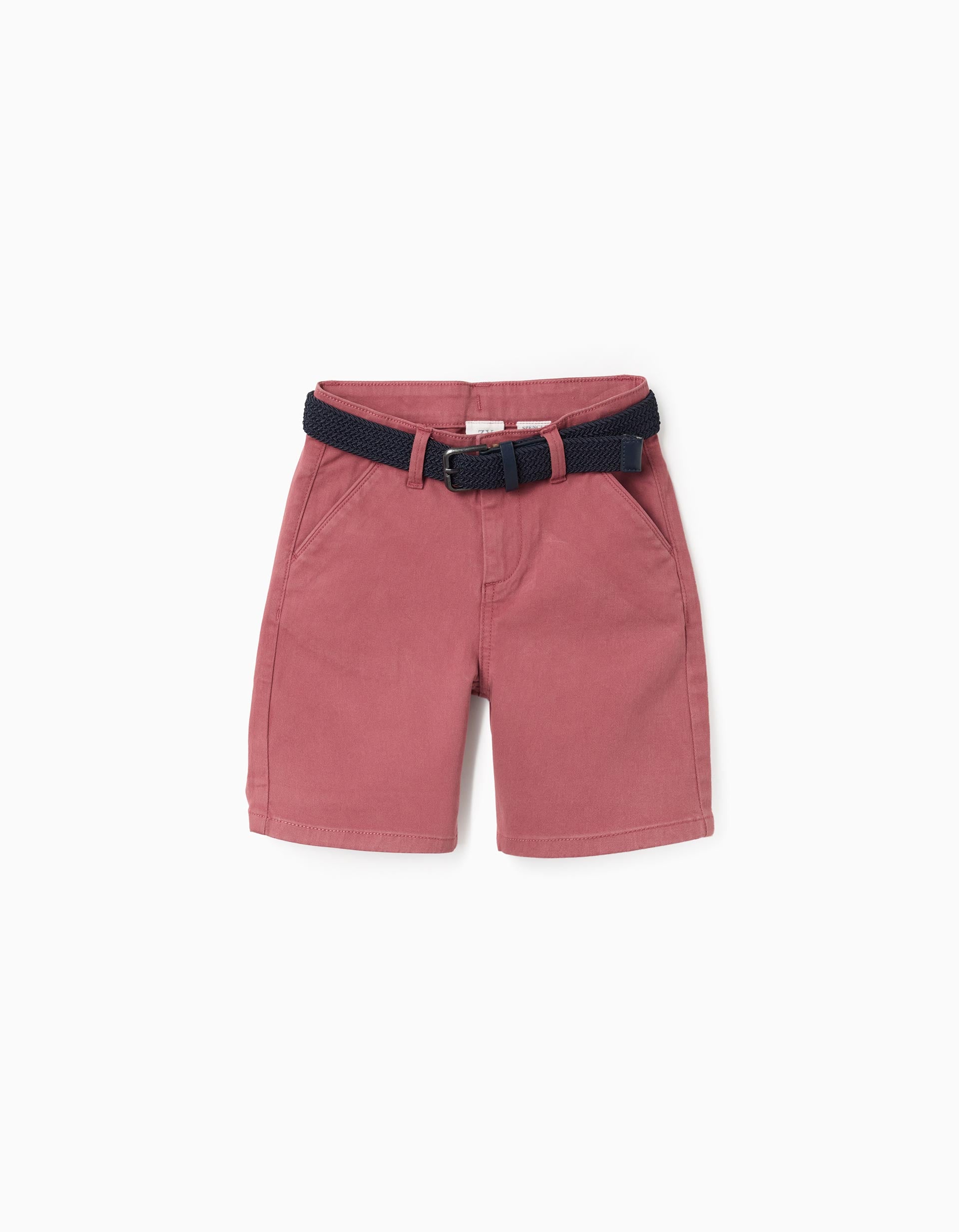 Bermudas midi de sarga con cinturón para niño, marrón
