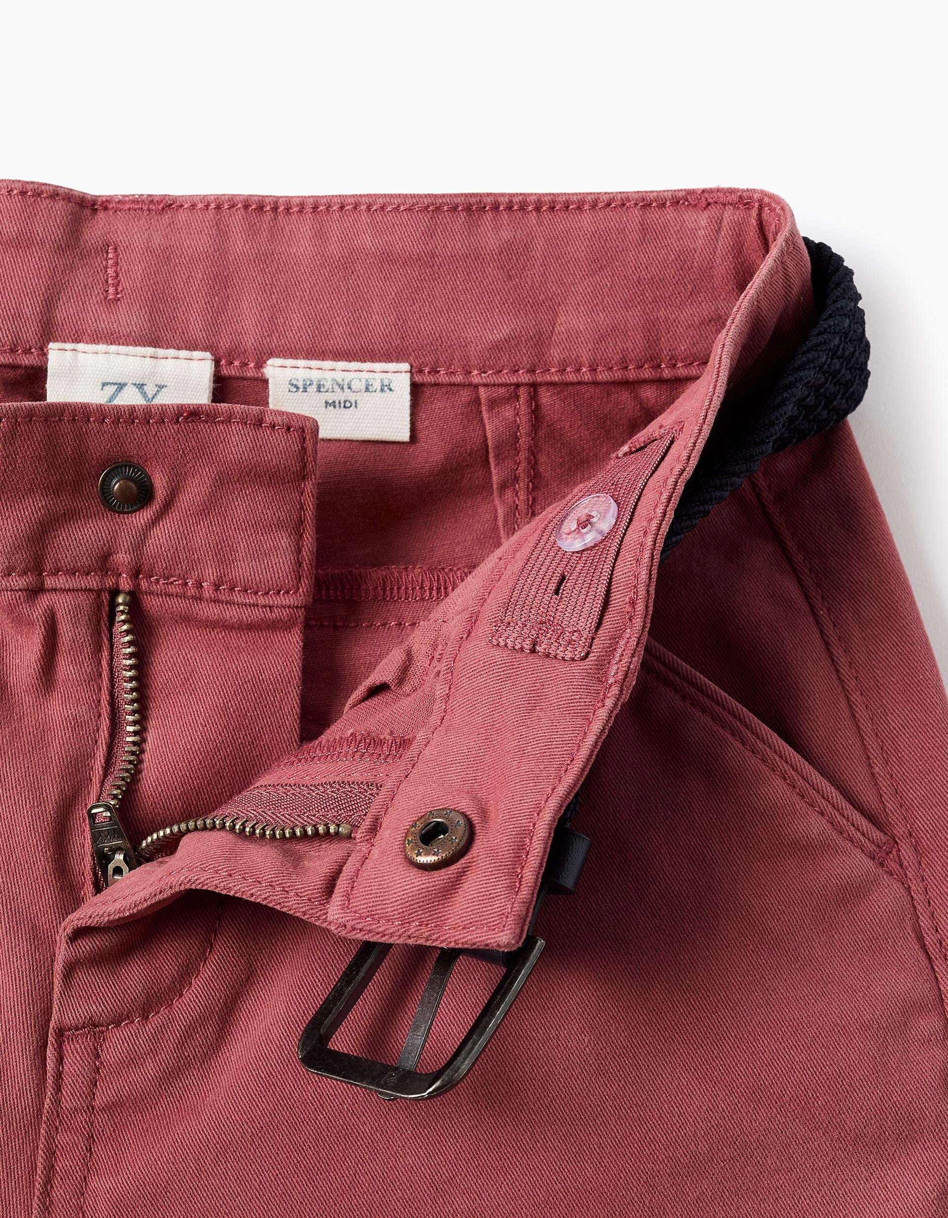 Bermudas midi de sarga con cinturón para niño, marrón