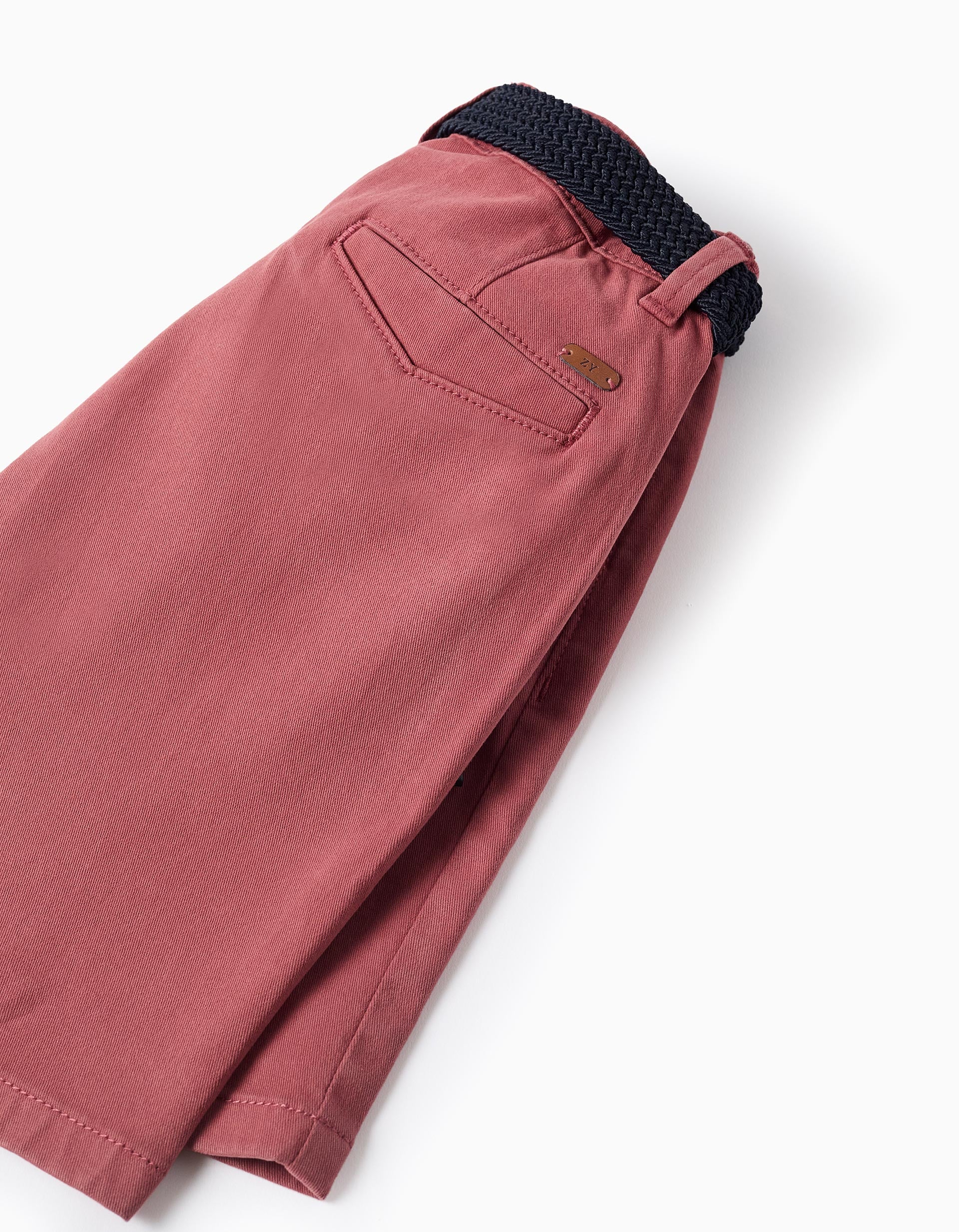 Bermudas midi de sarga con cinturón para niño, marrón