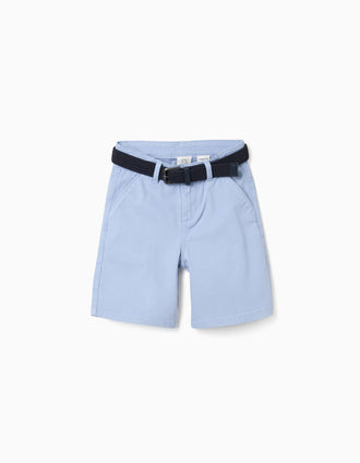 Bermudas midi de sarga con cinturón para niño, azul claro