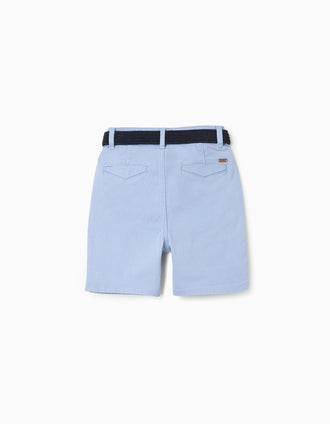 Bermudas midi de sarga con cinturón para niño, azul claro