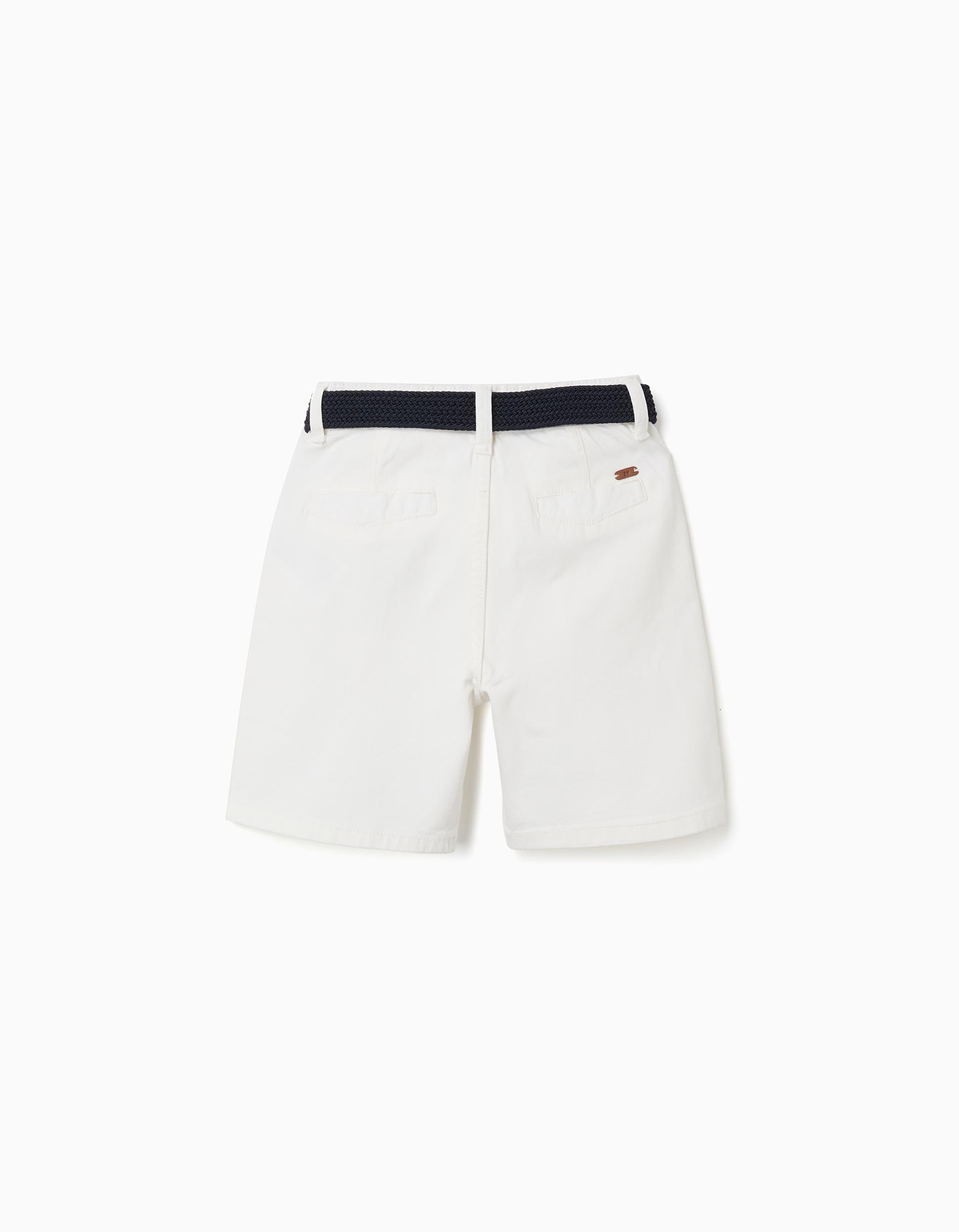 Short midi en sergé avec ceinture pour garçon, blanc