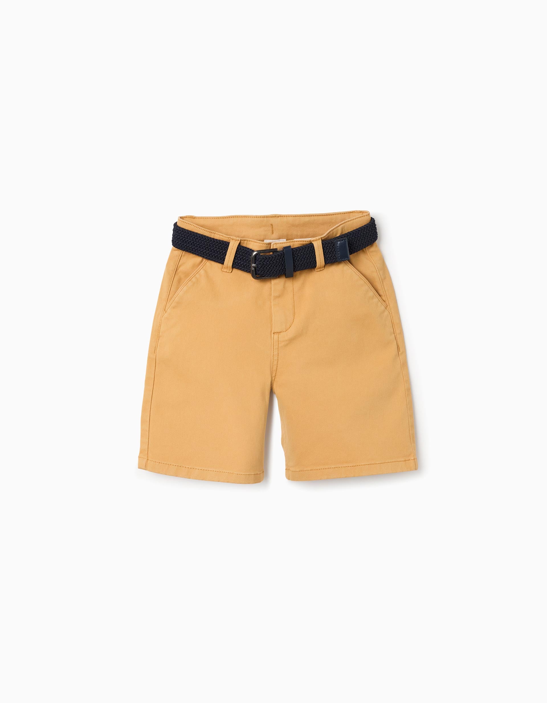 Bermudas midi de sarga con cinturón para niño, amarillo oscuro
