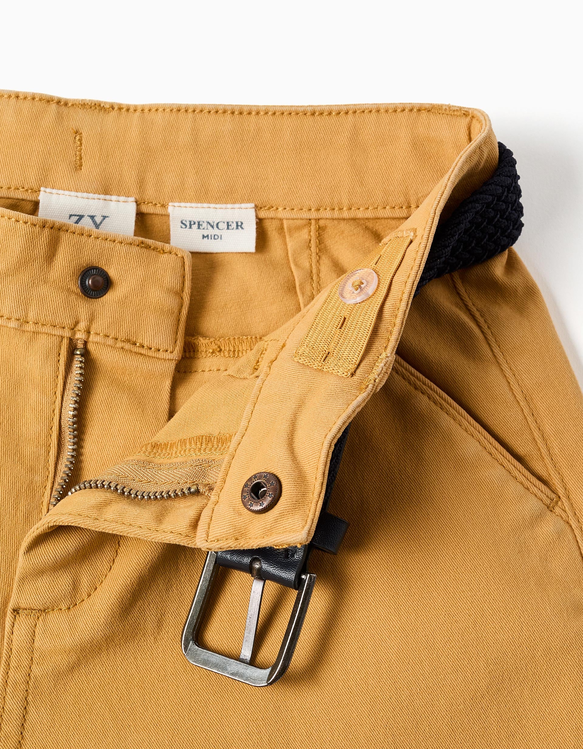 Bermudas midi de sarga con cinturón para niño, amarillo oscuro