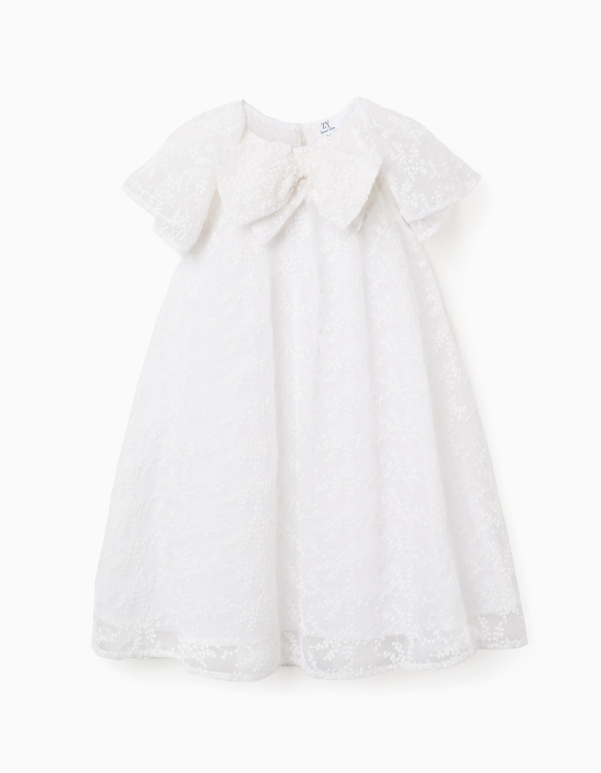 Vestido com laço e mangas estilo capa para menina, branco