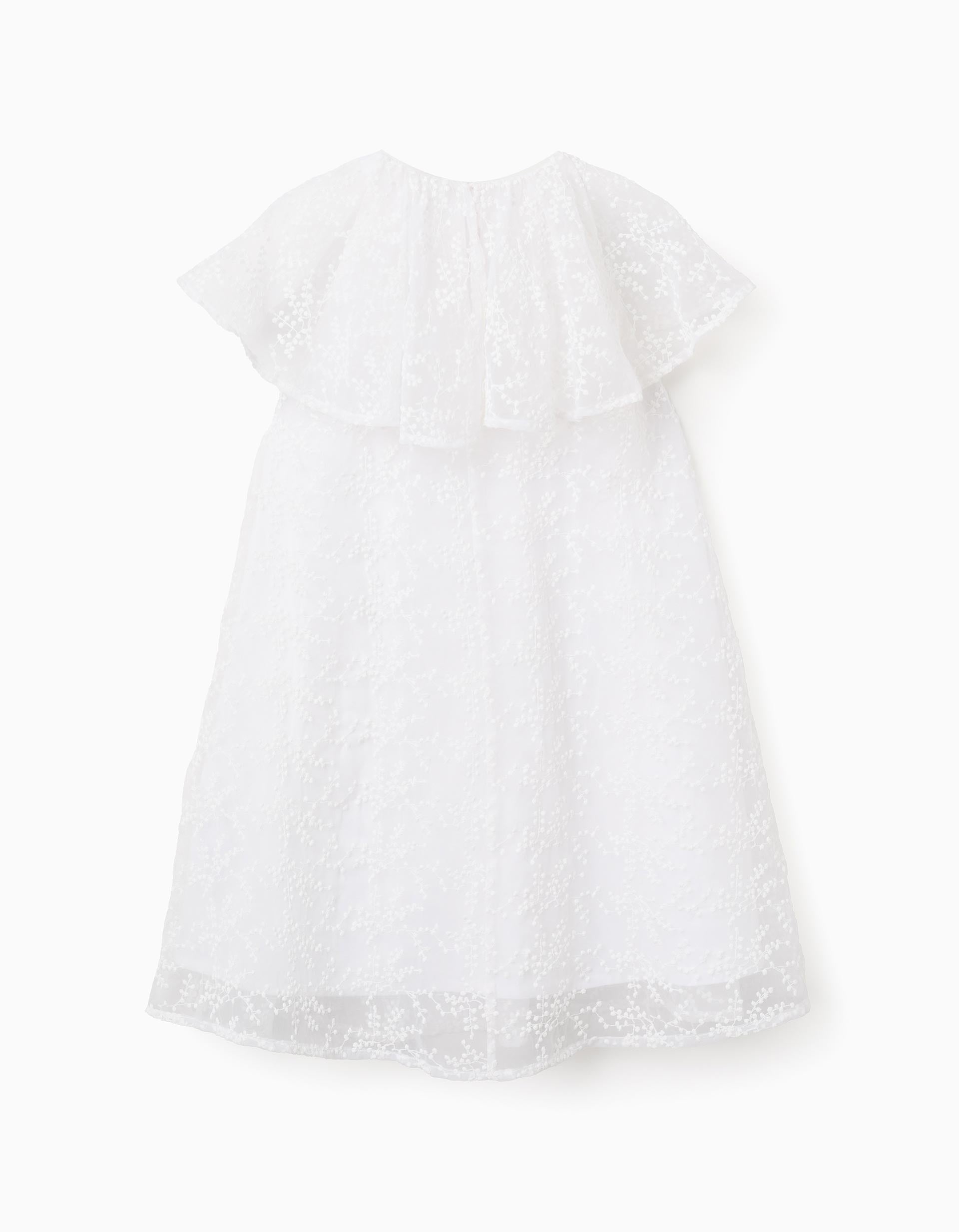Vestido com laço e mangas estilo capa para menina, branco