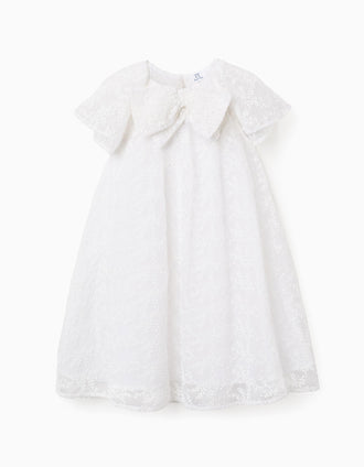 Vestido con lazo y mangas estilo capa para niña, blanco