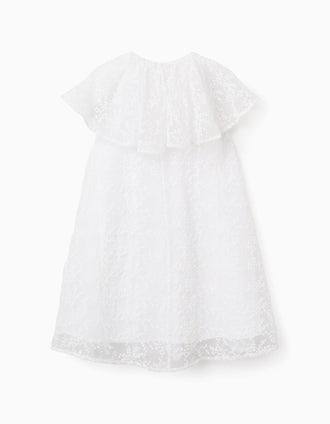 Vestido con lazo y mangas estilo capa para niña, blanco