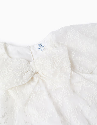 Vestido con lazo y mangas estilo capa para niña, blanco