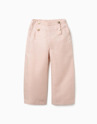 Pantalones de acetato con botones decorativos para niña, rosa