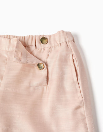 Pantalones de acetato con botones decorativos para niña, rosa