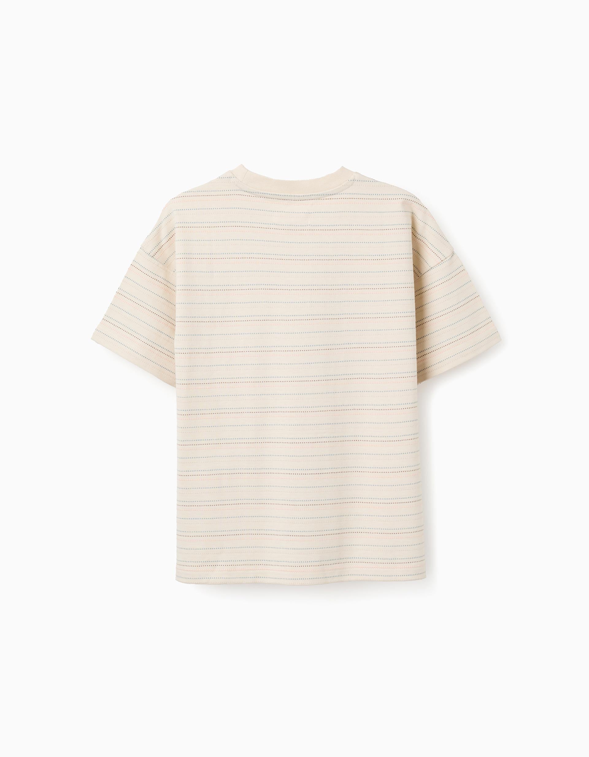 T-shirt en coton avec rayures en jacquard pour garçon, beige clair