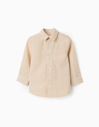 Camisa de manga larga de algodón a rayas para bebé niño, blanco/amarillo